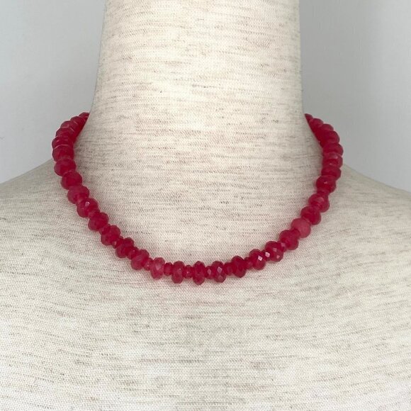 Sterling Silver 925 Faceted Strawberry Quartz Beaded Necklace 16" Sun West Co - Picture 1 of 16